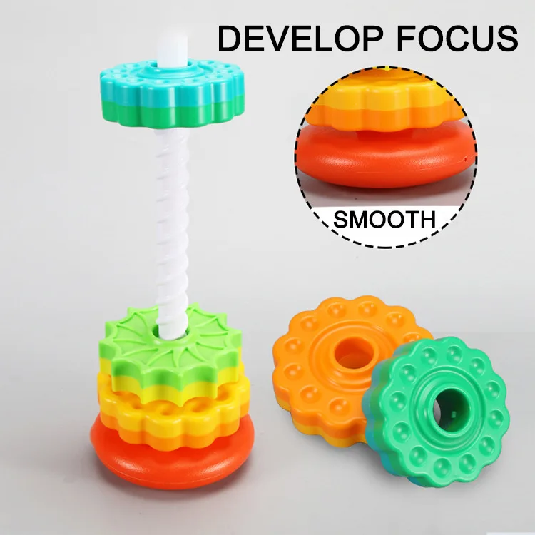 2024 TE MU Educational Toy  Early Education Stacking Building Block Montessori Toys Rainbow Spinning Tower
