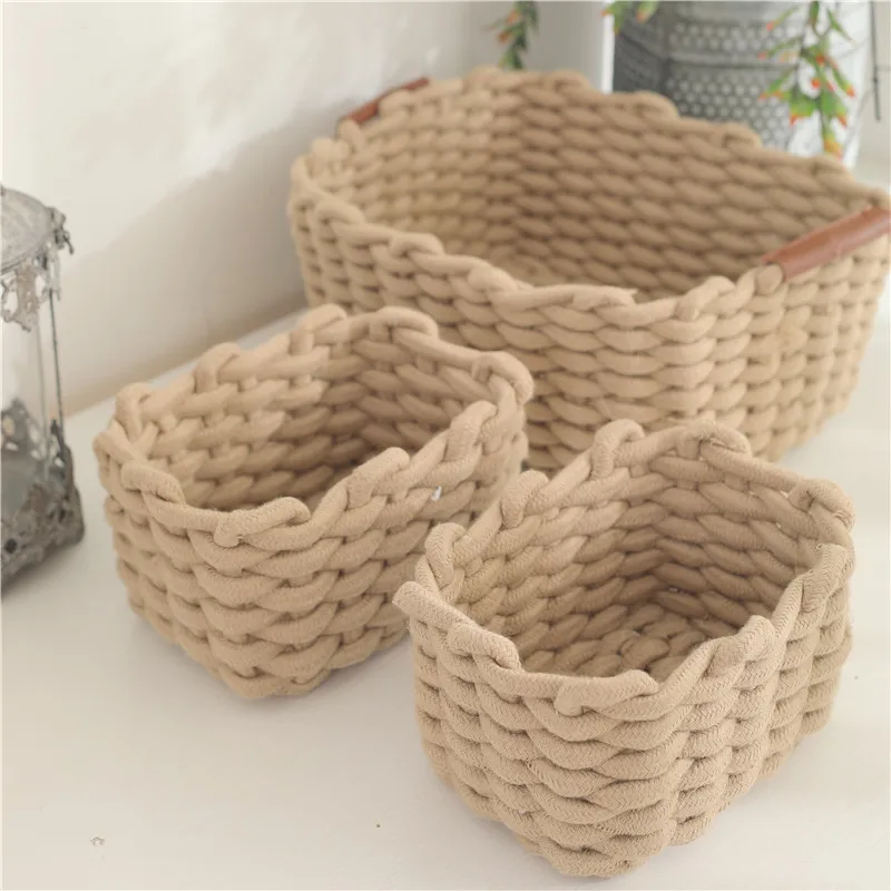 2022 new cotton rope woven storage basket cosmetic pet toy storage box small cotton rope basket for storage
