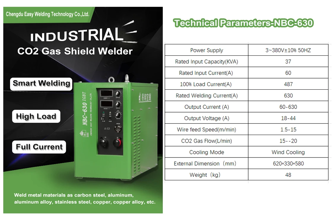 Portable 380V Three-phase IGBT CO2 Gas Protection Welding Machine CO2 Protection Welder NBC-630 With CE Certificate