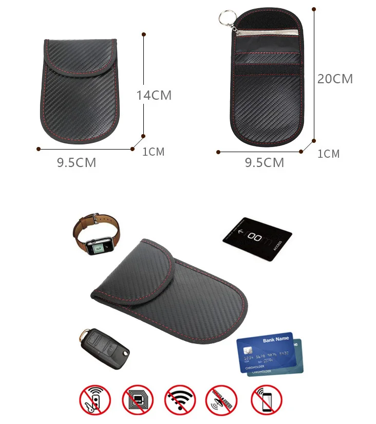 Portable Carbon Fiber RFID Blocking Faraday Bag Anti Theft Car Key Protector Pouch