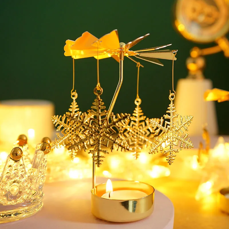 Golden Metal Tealight Candlestick Cup Wedding Decoration Rotating Candles Stands Tea Light Candle Holder Spinning Rotary