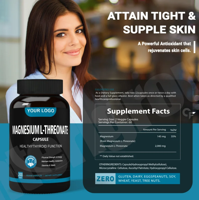 OEM 2000mg magnesium l-threonate capsules high quality supplements to improve sleep quality and muscle recovery