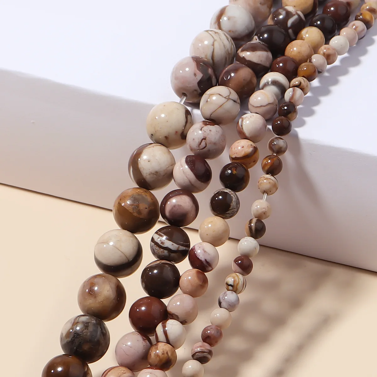 Cheap Natural Brown Zebra Jasper Loose Beads Smooth Round Gemstone Beads for Jewelry Making