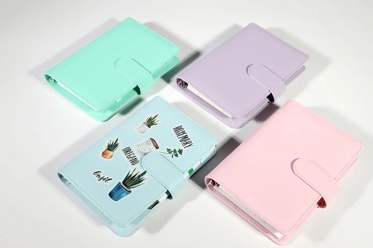 Kawaii Sticker Hard Cover Wholesale A5 A6 Leather 6 Ring Binder Journal Notebook Printing Customized