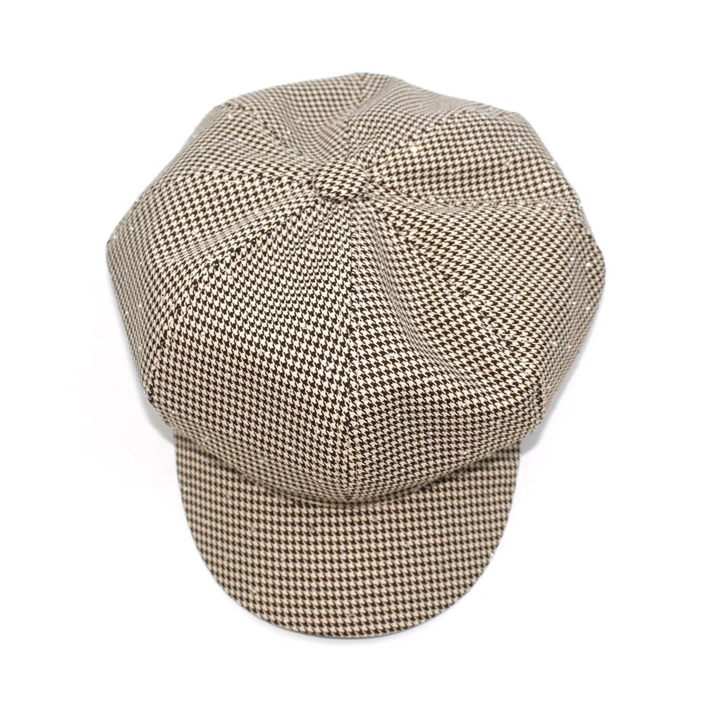 
 Новая популярная восьмиугольная шляпа в стиле «гусиные лапки» со стразами для ранней осени 2021 маленькая Душистая британская ретро художника с короткими полями газетчик  