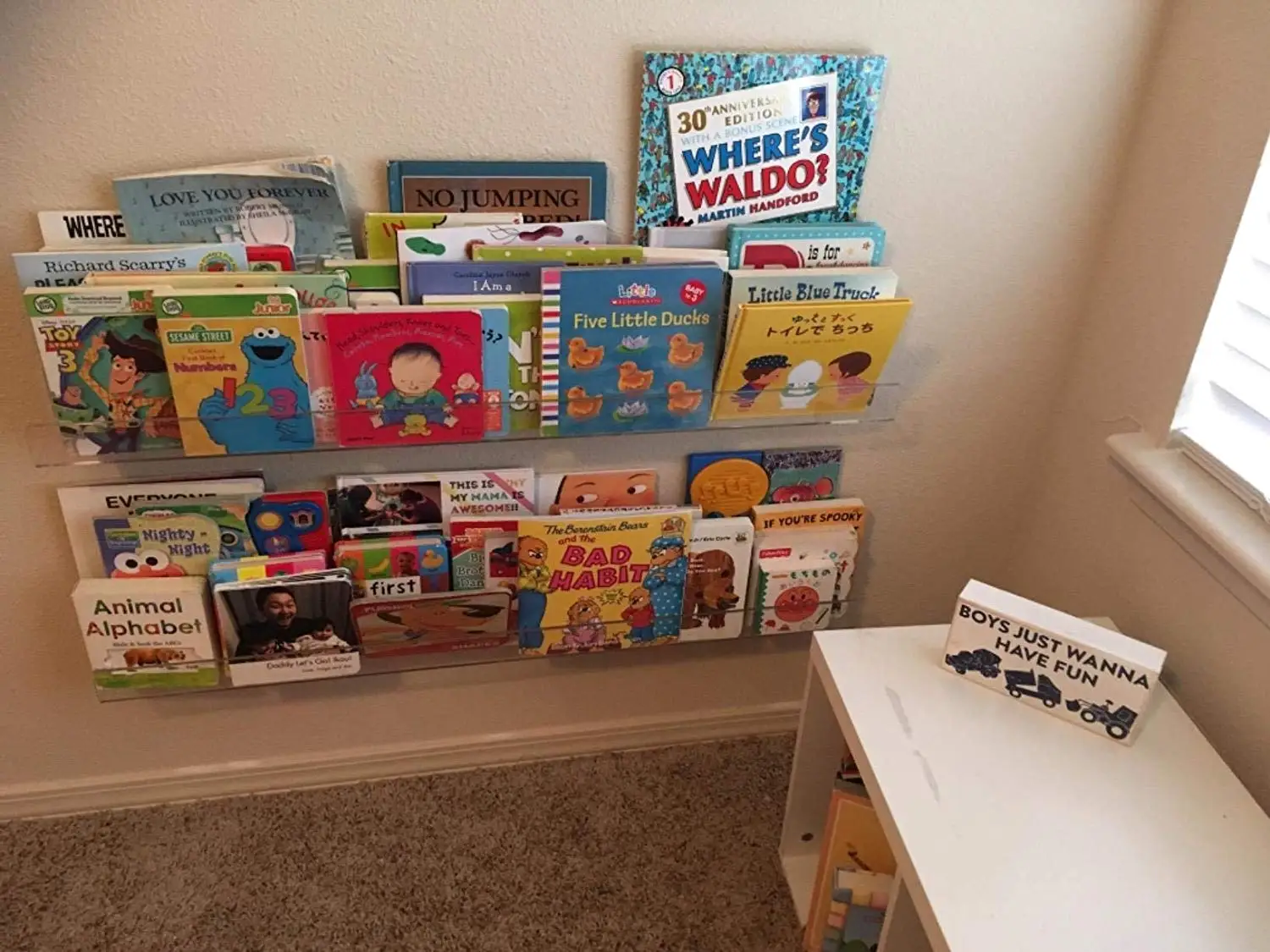 15 Inch Acrylic Invisible Floating Bookshelf for Kids Room Modern Picture Ledge Display Toy Storage Wall Shelf