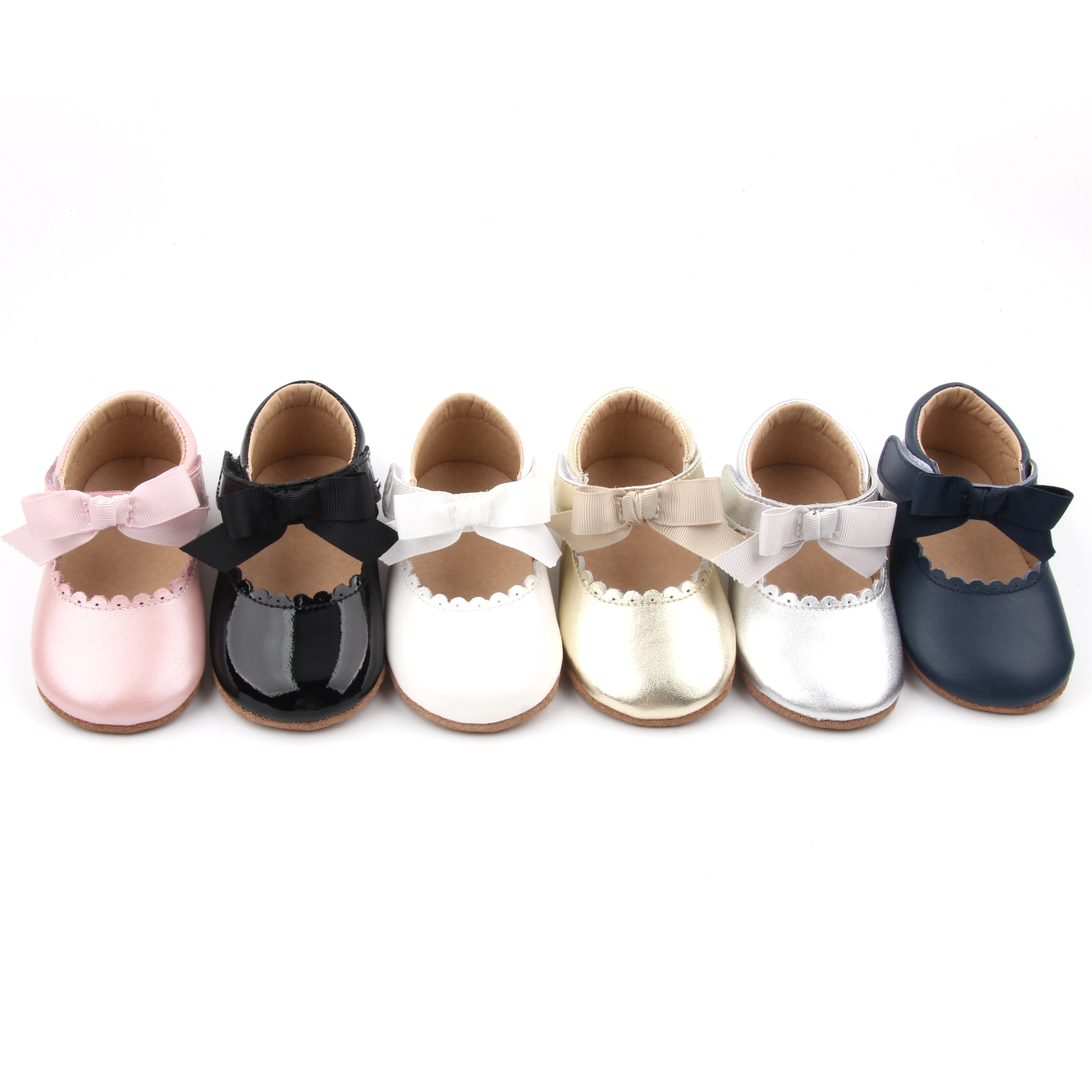 BEIBEINOYA Bowknot Hook And Loop Navy Blue Leather Sizes 2 To 5 Soft Sole First Walker Shoe Baby Dress Shoes For Girls