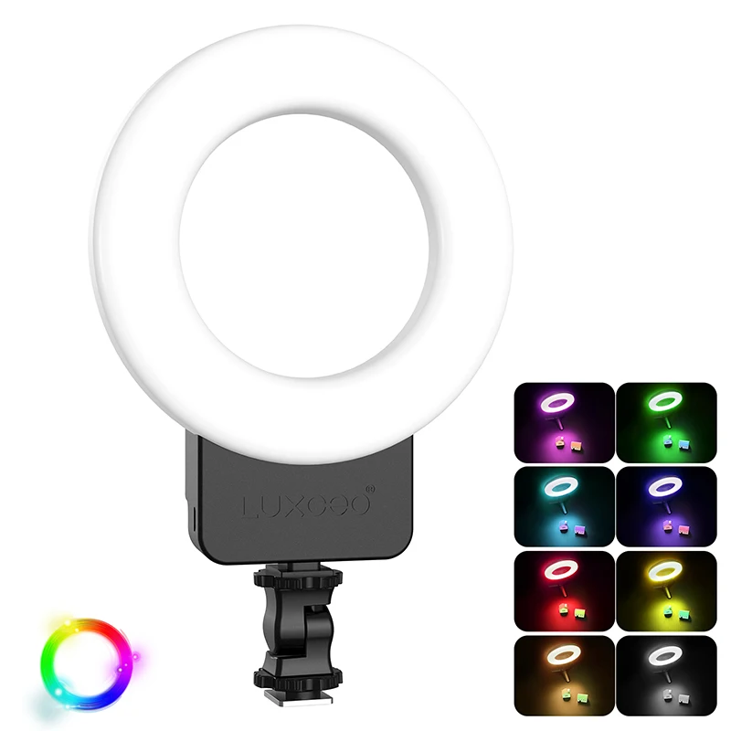 LUXCEO P01 RGB 5.5 inch Portable Black Photography Rechargeable DSLR LED Video Ring Light
