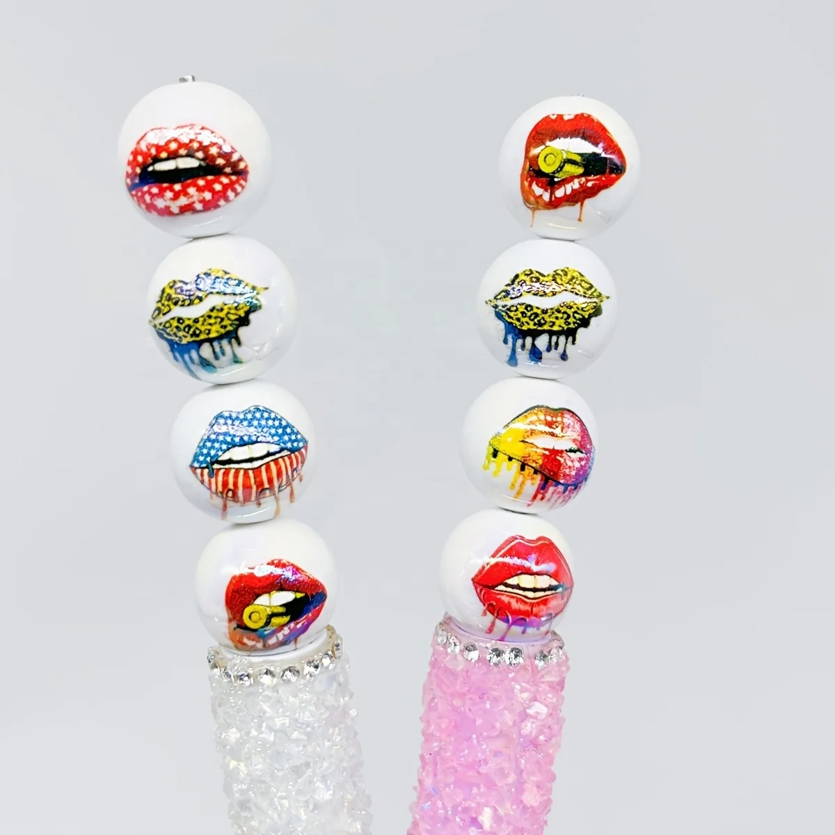 Wholesale16mm Chunky Acrylic Beads Mix Necklaces for Pen Jewelry Making Color Printed Lips Acrylic Plastic Lucite Round Beads
