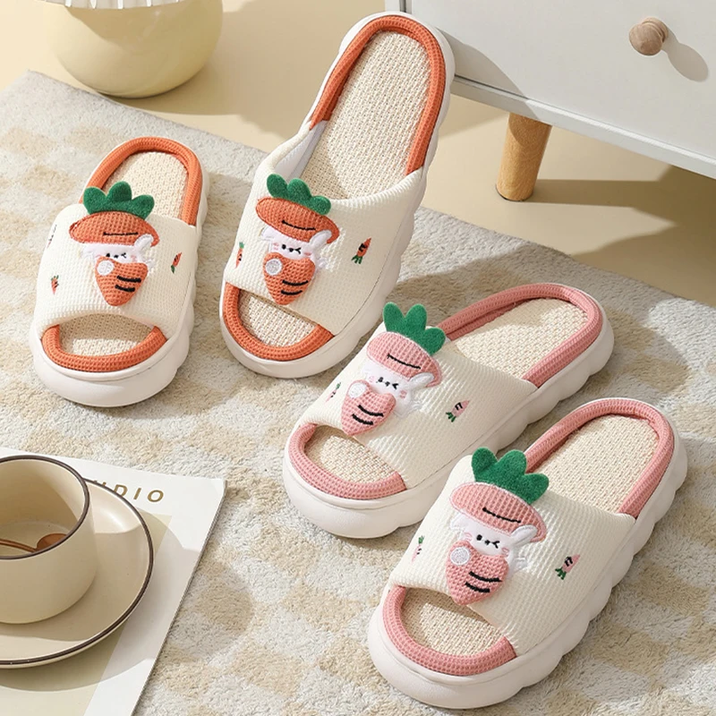 China Factory Price Wholesale Hot Selling New Design Flax Upper Cozy Soft Indoor Slippers for Women Adults Home Slippers