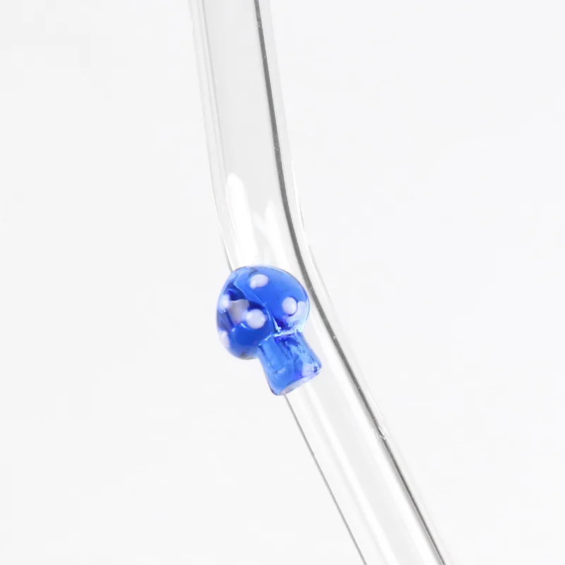 DD3384  Decorative Glass Straw with Design 3D Clear Agaric Transparent Cup Straws Bent Juice Beverage Mushroom Drink Straws