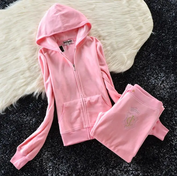 Factory Direct Hot Sales Casual Velour Hoodies Elastic Pants Two Piece Embroidered Rhinestone Velvet Sportswear Woman Tracksuits