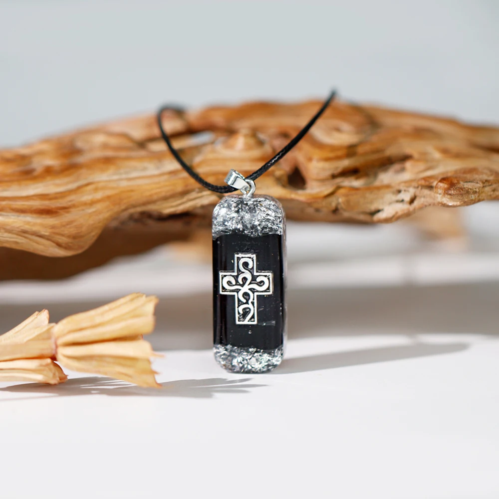 Natural Obsidian With Cross Pendant Necklace For Men Amulet Protection Pendant  Reiki Healing Energy Stone Spiritual Jewelry
