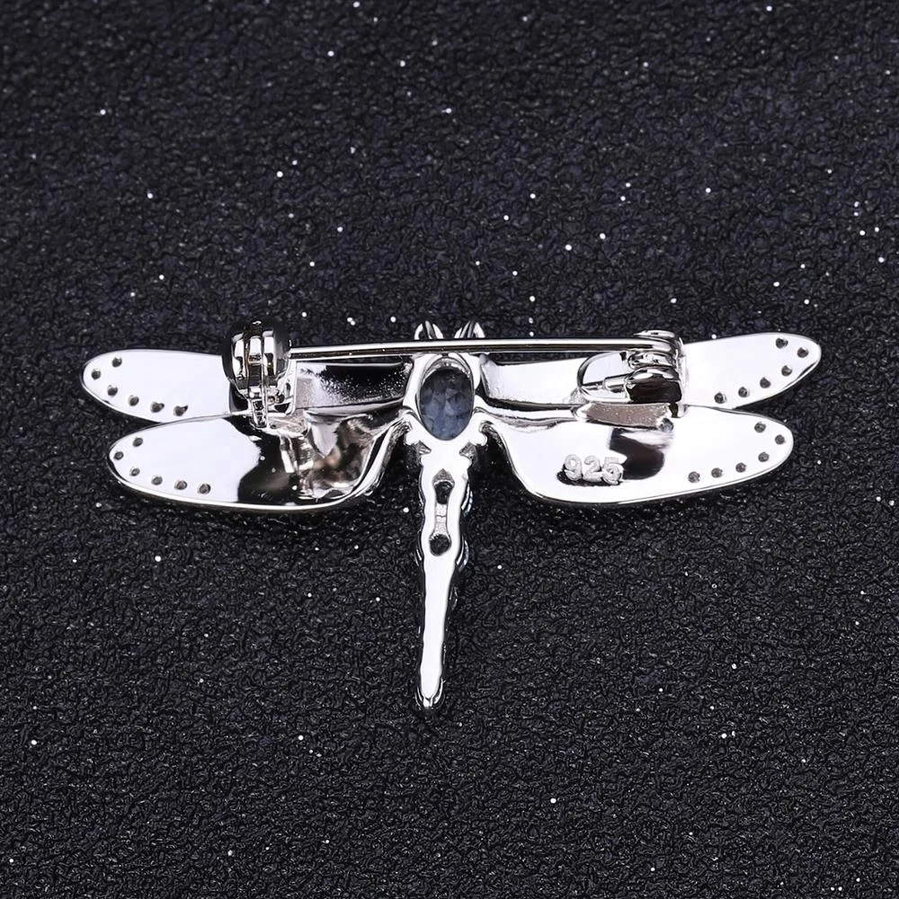 Elegant Luxury Party Jewelry Nano Sapphire Blue Sky Blue Topaz 925 Silver Animal Dragonfly Brooches For Women