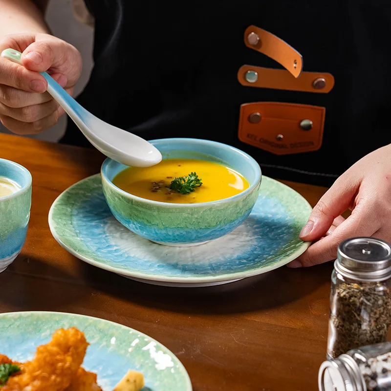 New Design kiln changed Ceramic tableware set dinner bowl plate spoon cup set Japanese restaurant tableware set