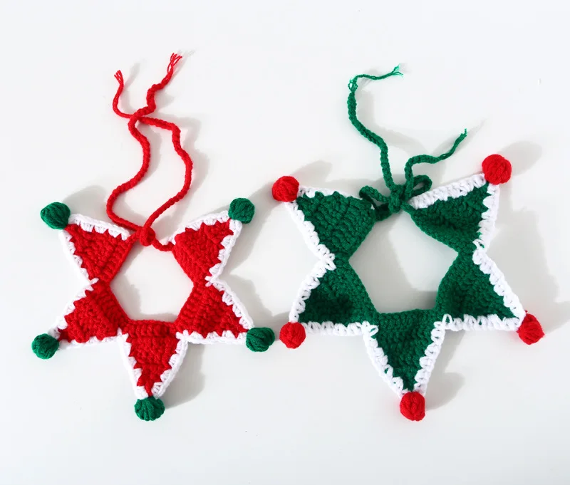 Christmas Pet Puppy Cat Collar Accessories Bow Tie Wool Knitted Yarn Bib Necklace
