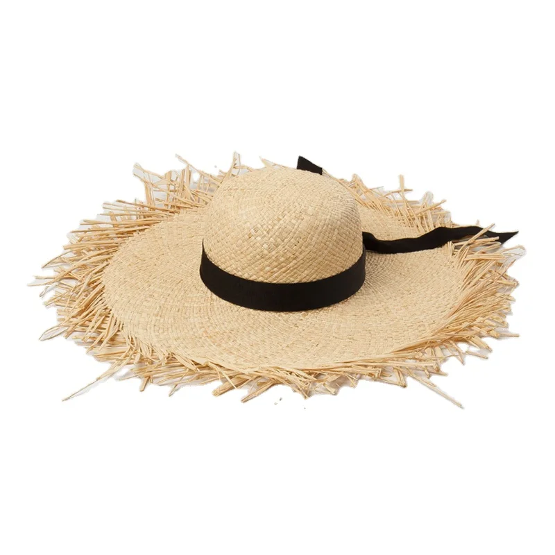 2021 New Village Garden Style Spring Outdoor Straw Bucket Hat Raffia Handmade Beach Sun Protection Adorable Kids Straw Hats
