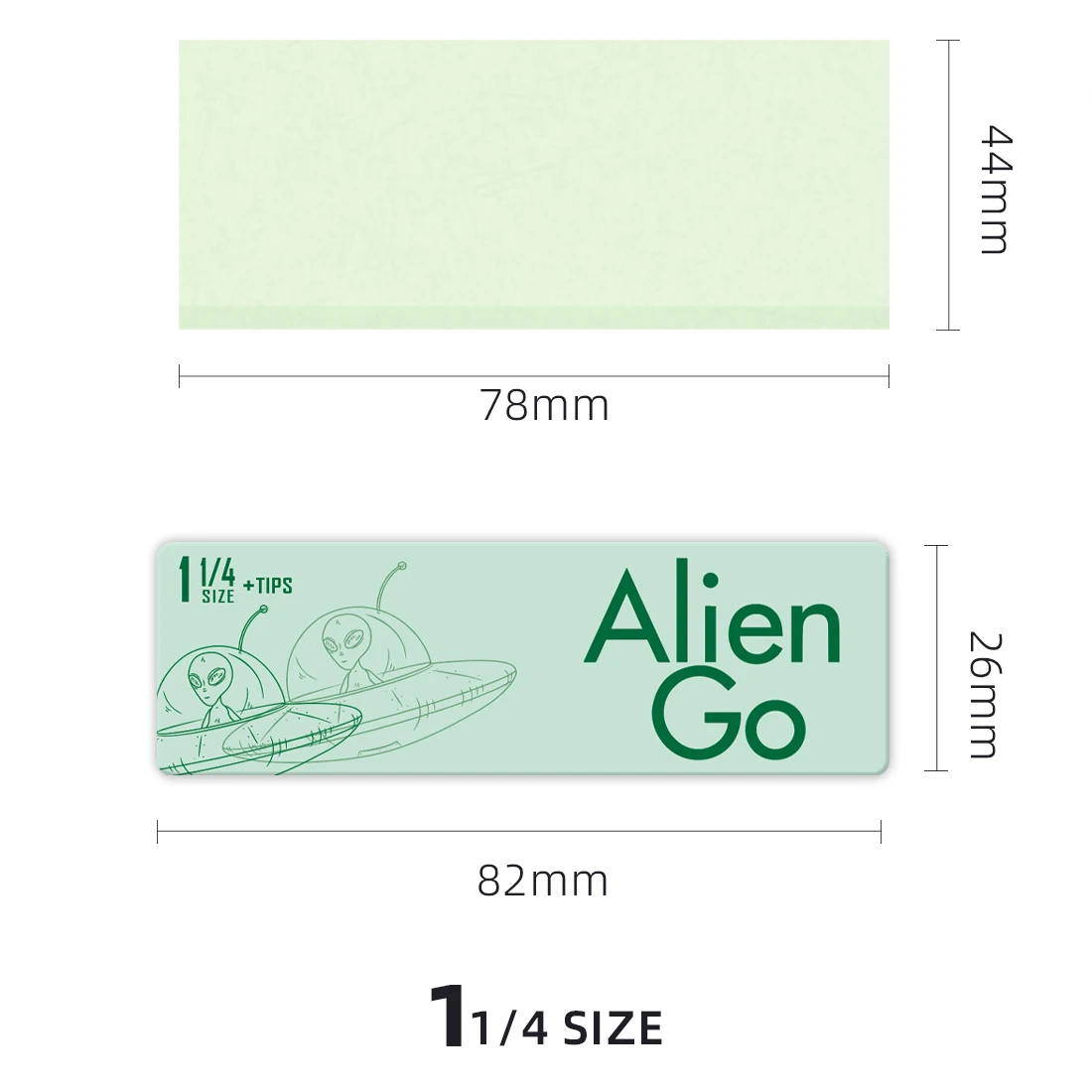 Alien Go Smoking Rolling Paper 1 1/4 Size Organic Green Paper 50 Leaves with Filter Tip for Wholesale Custom Logo Smoking Paper