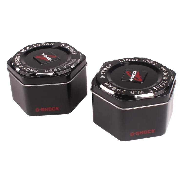 Factory Supply Branded Black Hexagon Fossil Watch Tin Box With Cover