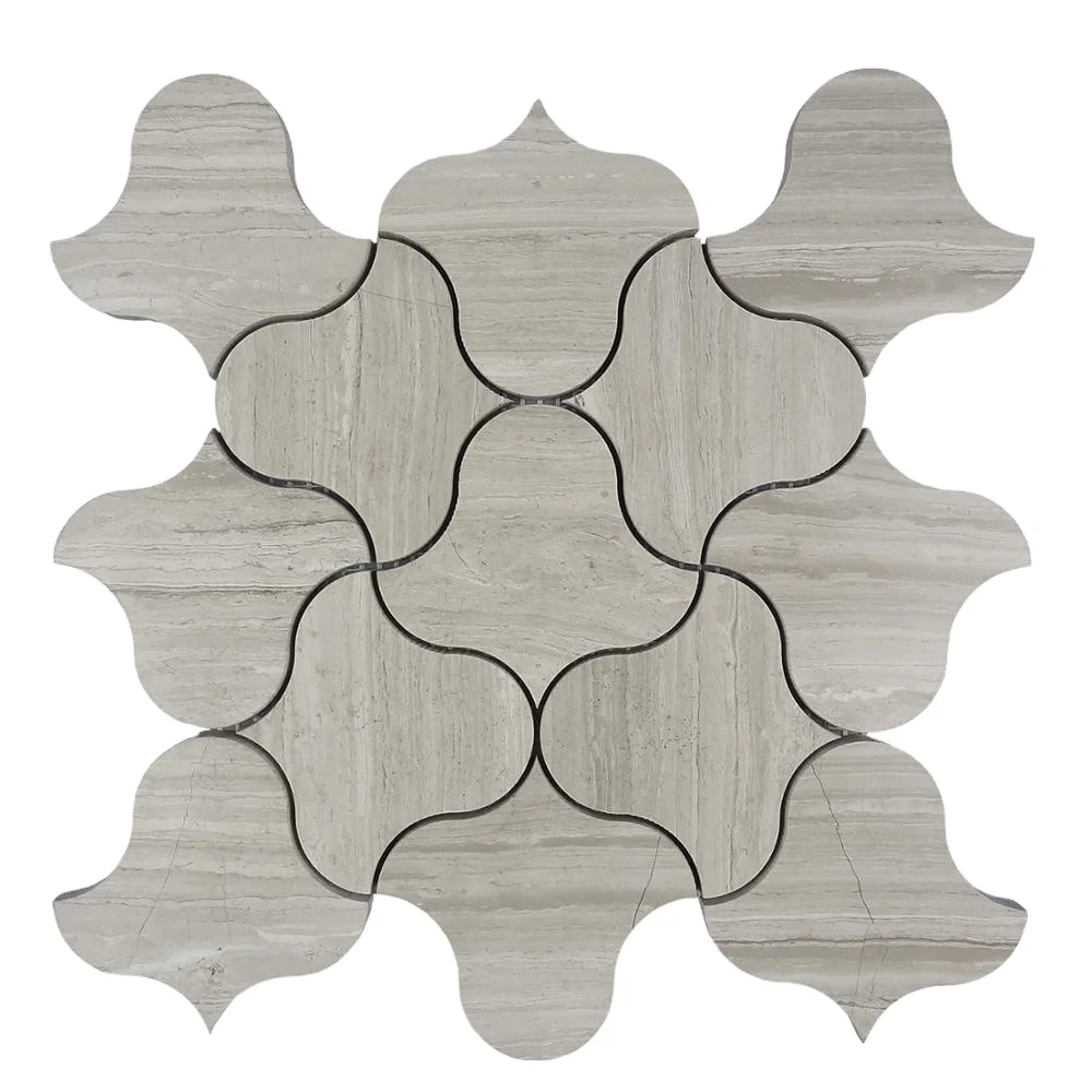 Polished Waterjet Cutting Lantern Wooden Gray Marble Floor Mosaic