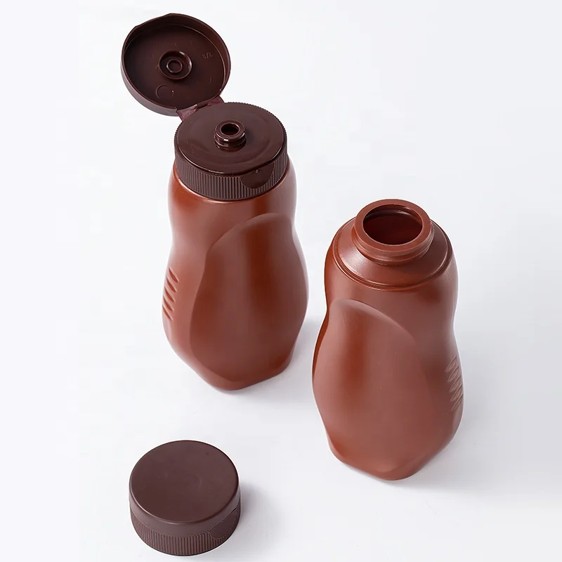 China supplier 11oz PE brown ketchup tomato sauce Plastic Squeeze Bottle for sauces