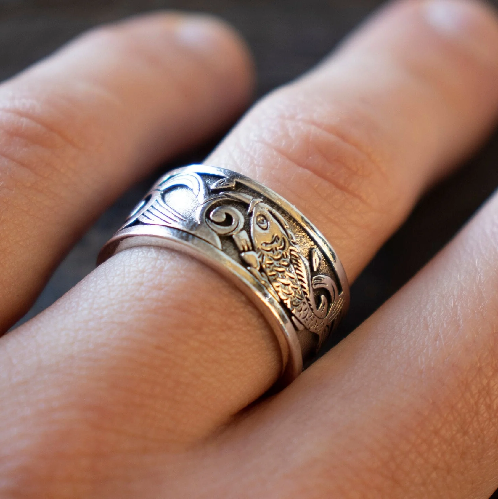 Koi Fish Open Band Style Japanese Adjustable Jewelry Open Band Rings for Her Anniversary Gift for Him Man