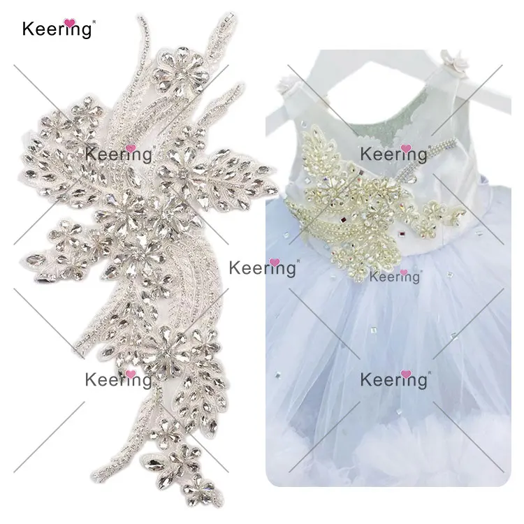 WDP-296 Keering High Quality Colorful Rhinestone Little Girl Birthday Kids Dress Purple Wholesale Flower Appliques