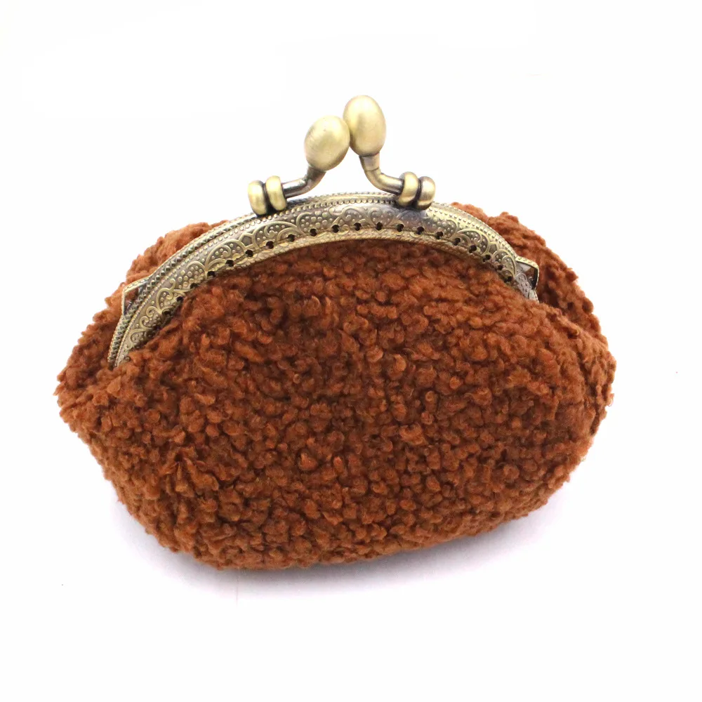 Custom Logo 4 inch Plush Coin Pouch Women Wallet Lock Cosmetic Bag Clasp Clutch Coin Purse Buckle Snap Closure Lipstick Bag