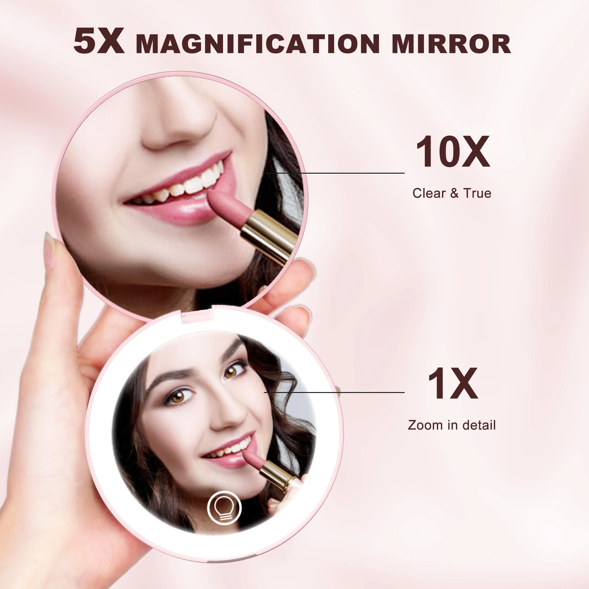 Hot Sale LED Compact Makeup Mirror with Lights Cosmetic Hand Held Mini Portable Pocket Mirror