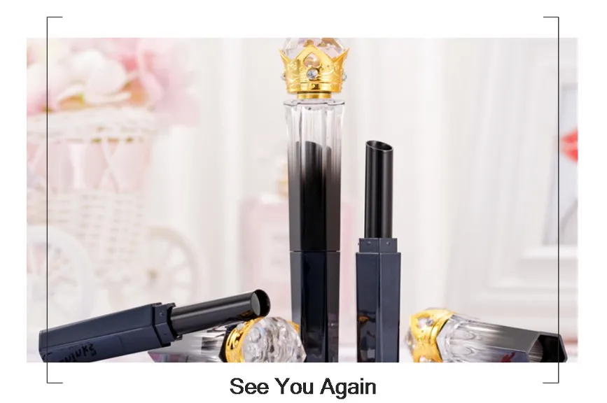 gradient black Octagonal glitter unique plastic luxury empty crown lipstick container tube
