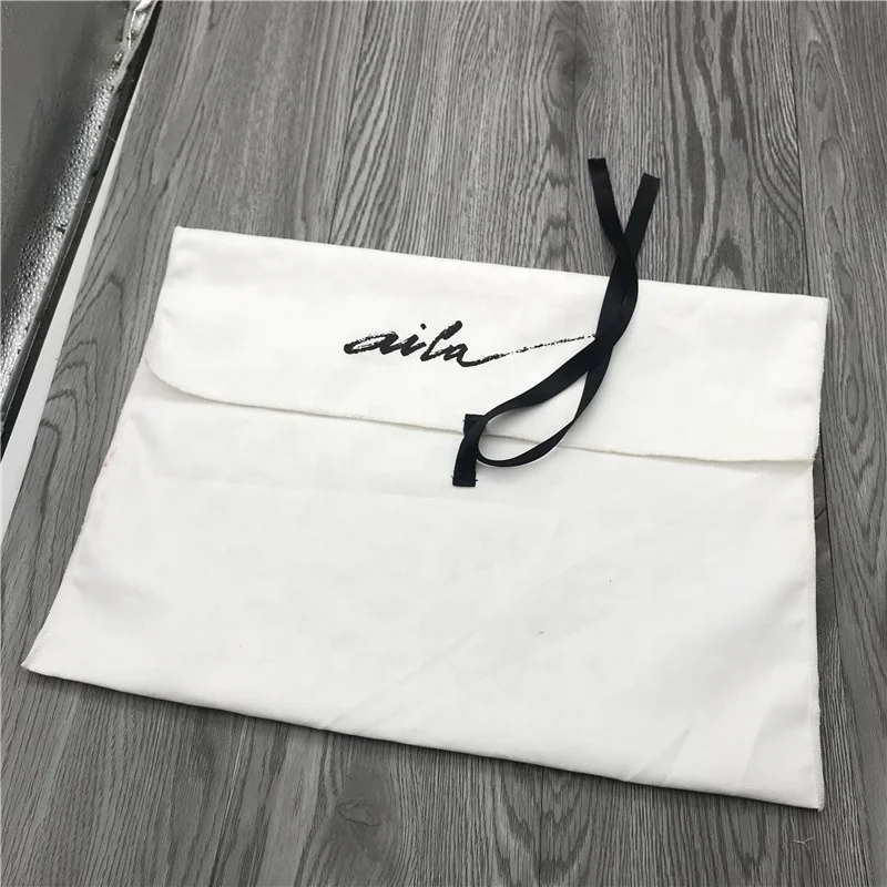 Soft Twill Cotton Envelope Cloth Shoe Dust Packaging Pouch With Flap Custom Logo Printed Drawstring 100% Cotton Dust Bag