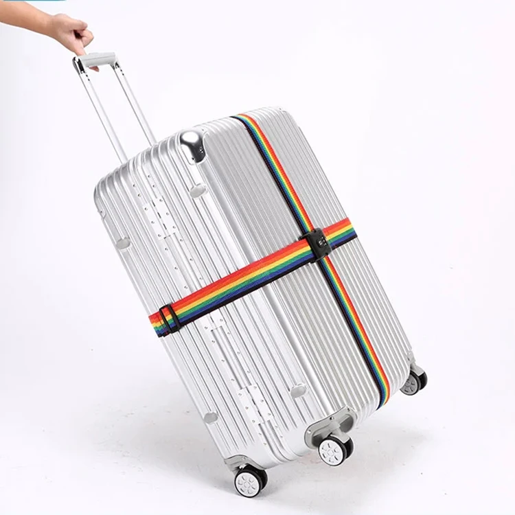 Colorful Webbing Rainbow Adjustable Suitcase Belt With TSA Lock Scale Luggage Cross Strap Belt