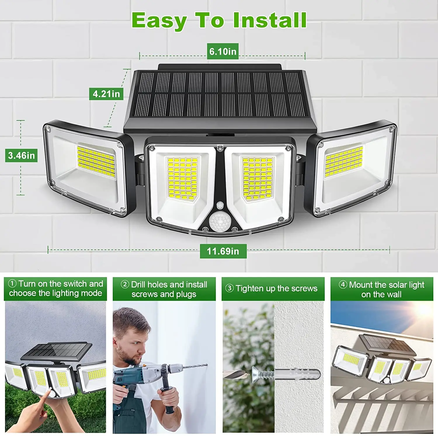 zj ip65 led flood light 3 lighting motion sensor 3 adjustable heads 270degree wide angle security solar lights outdoor 180 led