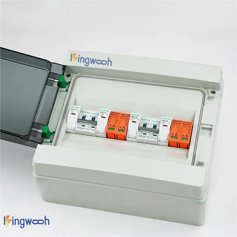 Kingwooh Solar PV Combiner Box With Lightning Protection 32A 4strings 1000V For 550V DC Circuit Breaker panel solar