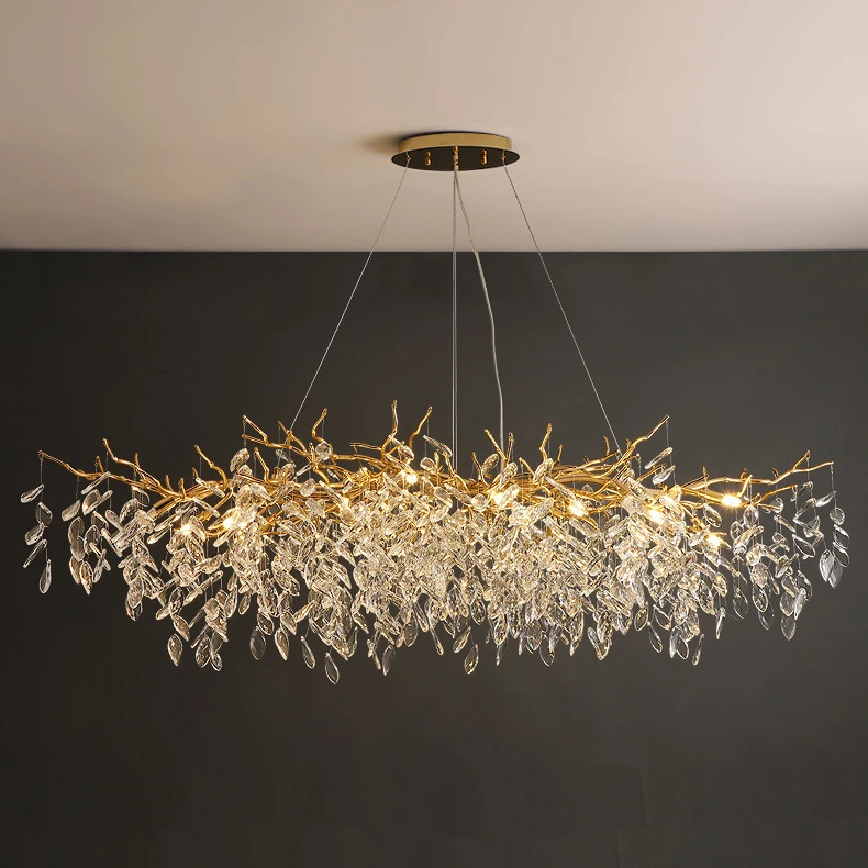 European Style Branch K9 Crystal Luxury Lamp Retro Metal Dining Chandeliers Lamp Pendant Light