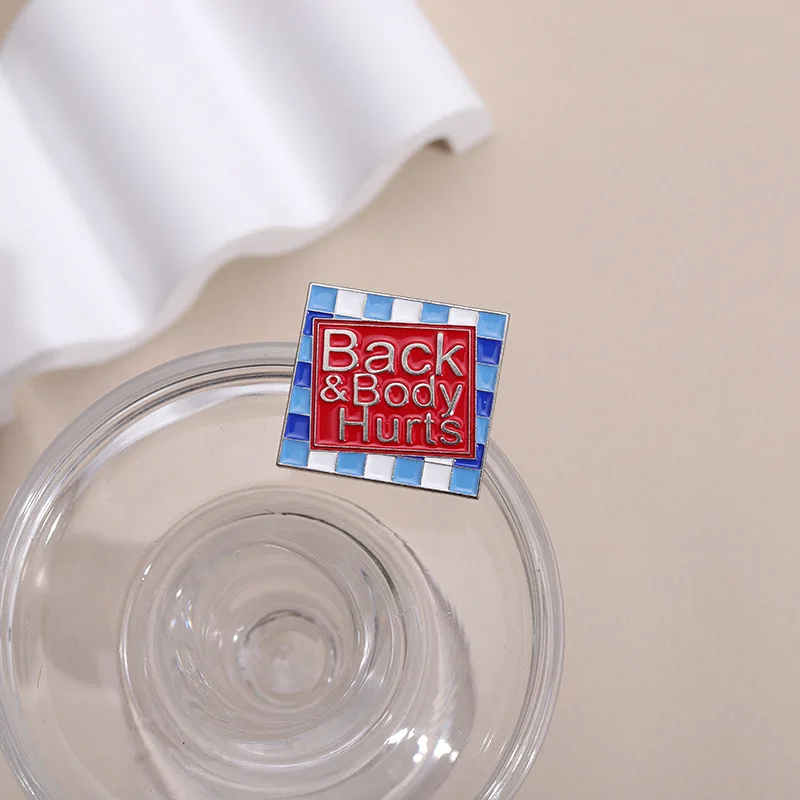 Wholesale high quality metal brooch pins custom geometric square back and body hurts soft enamel pin no minimum