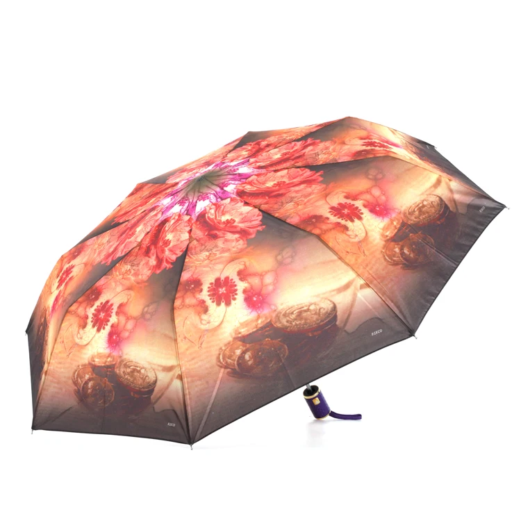 strong automatic portable custom made summer floral design with ferrule flower umbrella