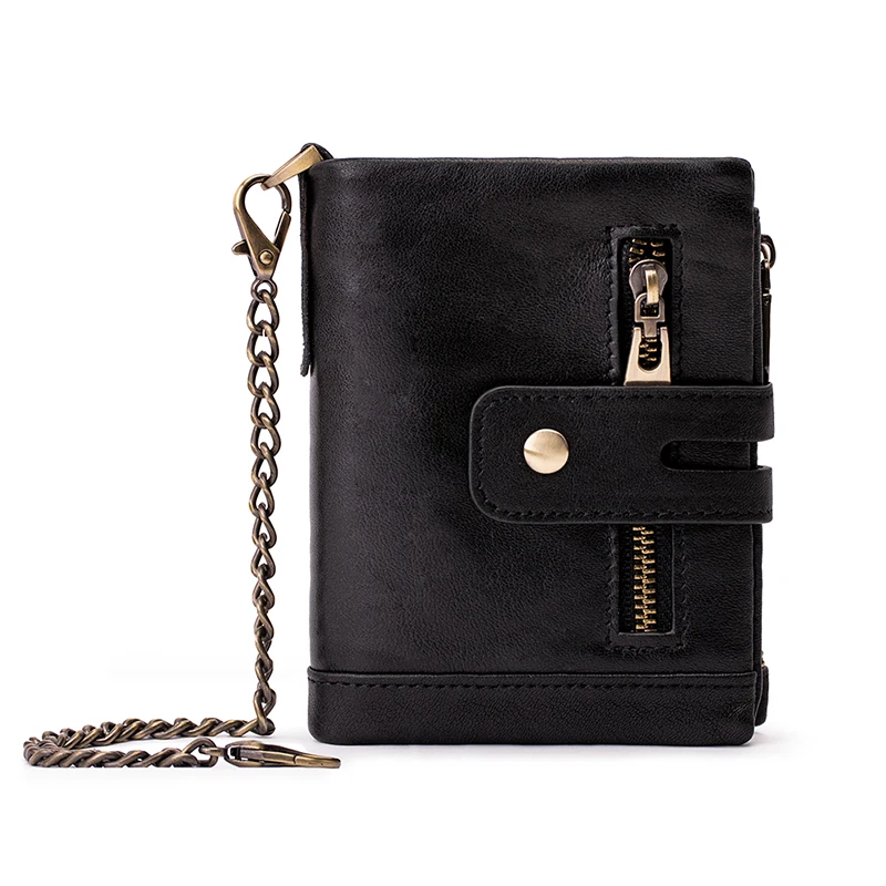 
Wholesale Best Sell Wallet Factory Genuine Leather RFID Blocking Function Men Biker Wallet with Chain 