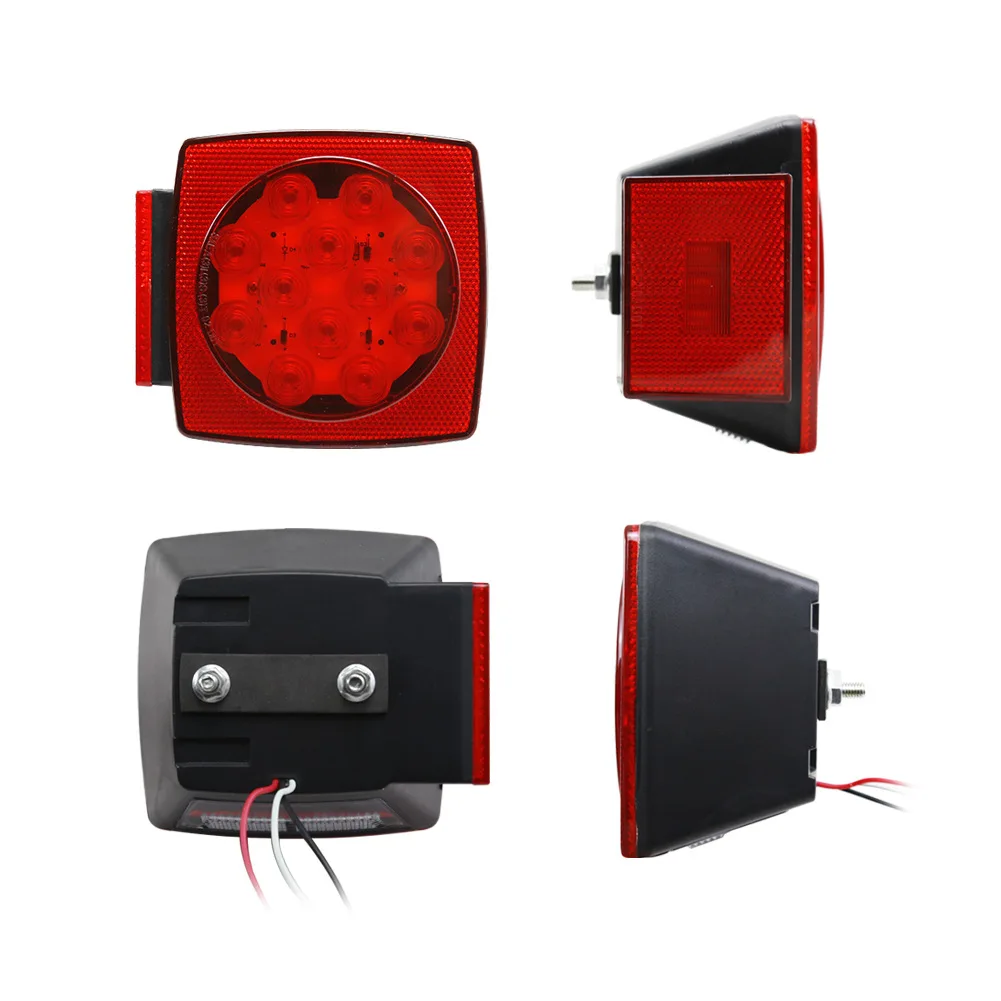 Aurora Square LED Trailer Lights 12V 24V Red LED Tail Light Brake Running Light Lamp for Truck Boat Marine Camper RV Snowmobile
