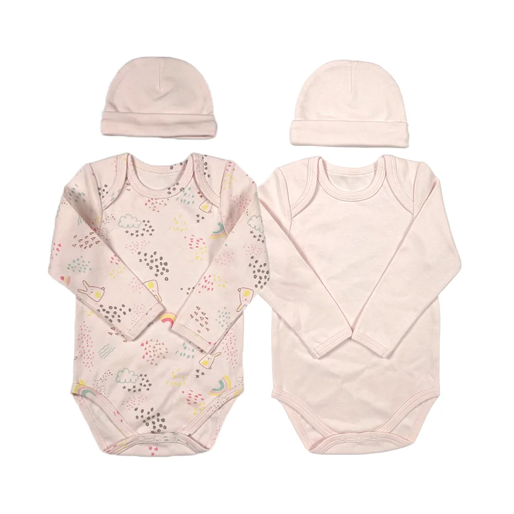 Support OEM ODM Toddlers Long Sleeve Boys Clothing Rompers Wholesale Organic Cotton Baby Bodysuit With Cap