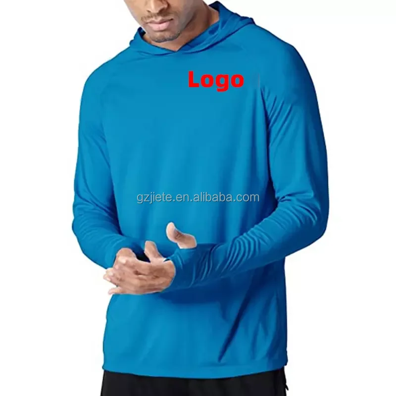 Wholesale Men Outdoor Long Sleeve 100% Polyester Fishing T-shirts Custom UPF50 UV Quick Dry Fishing Hoodie with thumb hole