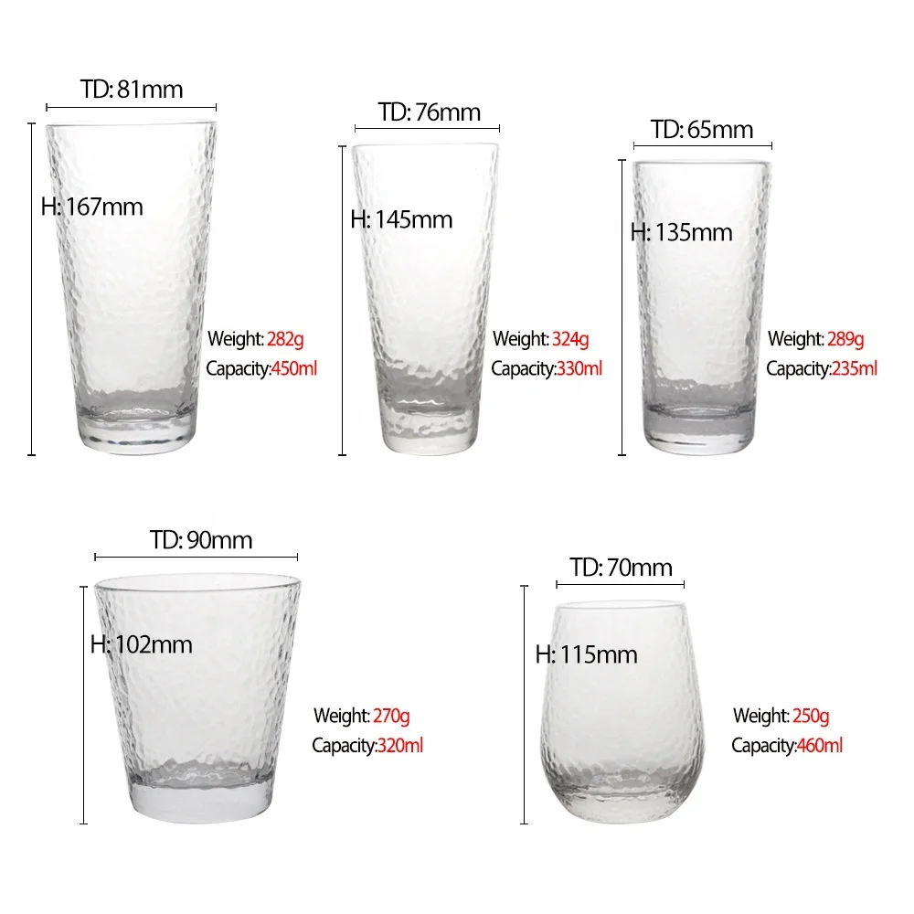 LANGXU hand blown hammer pattern unique design stemless white clear glass crystal wine glasses for home kitchen