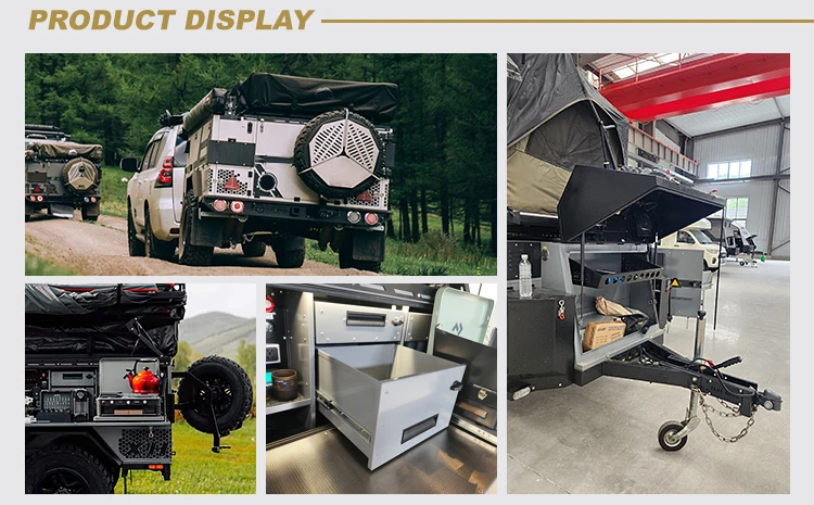 Folding tent trailer luxury travel trailers 2-4 people mini camper trailer off-road with side awnings rv camper home