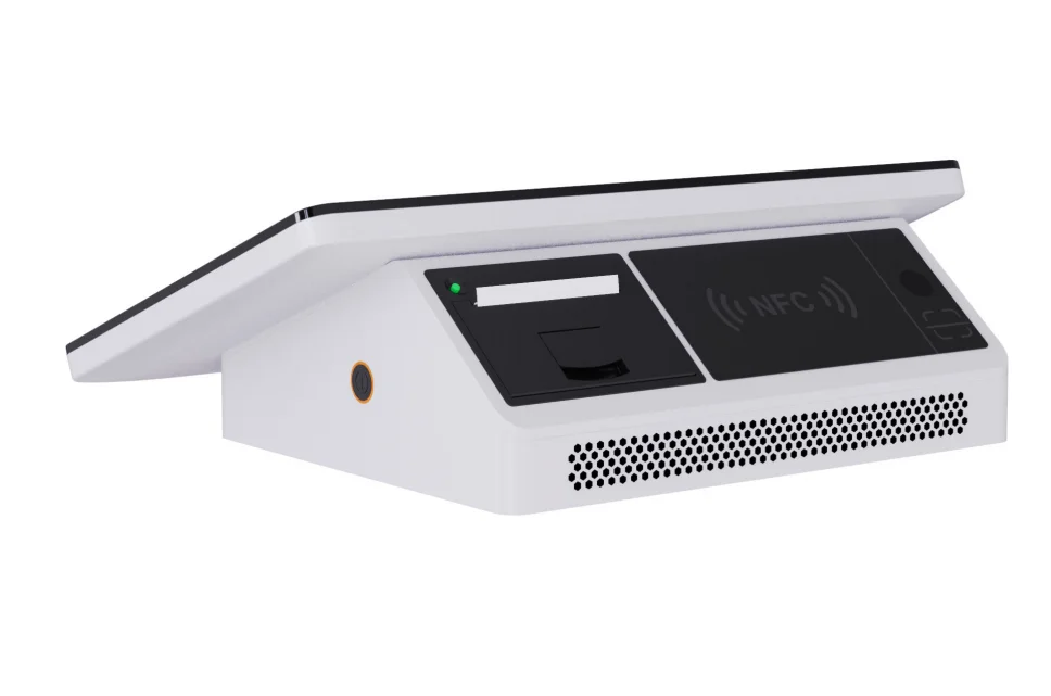Wall-mounted all in one pos machine with built in 58mm printer, ORscanner, NFC card reader