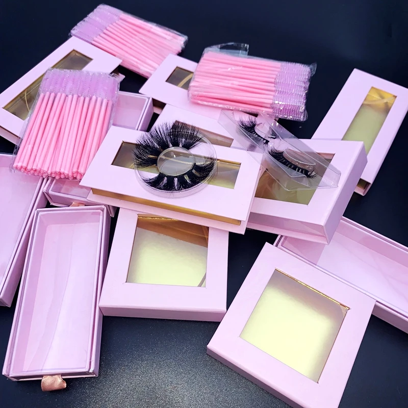 
wholesale 3d Mink eyelash with baby pink case different styles lash boxes 