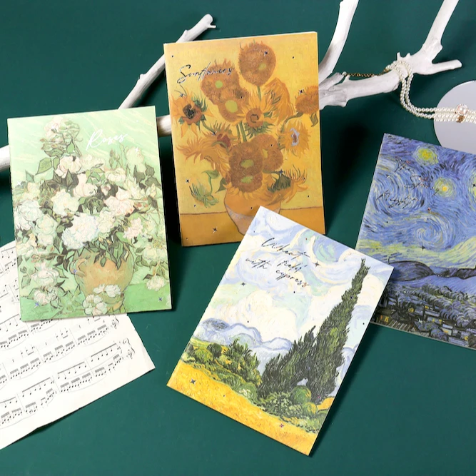 Joytop 2663 Wholesale Monet Van Gogh Painting B5 42 Sheets Hot Silver Sewing Binding Composition Notebook