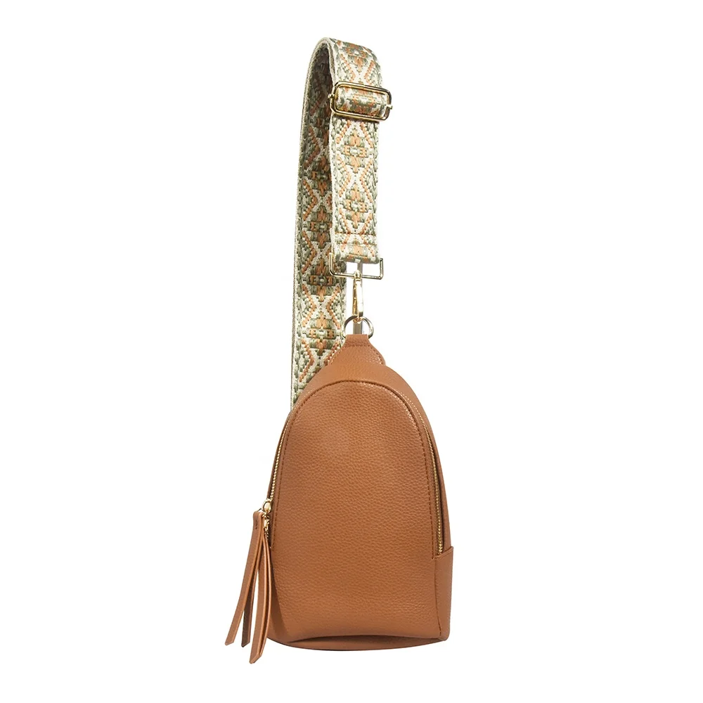Hot Sale PU Leather Zipper Sling Bag High Quality Casual Chest Bag  Daily Use Unisex Bag