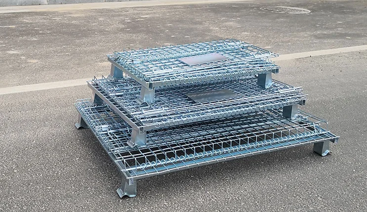 Foldable Warehouse Basket Lockable Stillage Pallet Secure Collapsible Wire Mesh Container Metal Storage Cages With Wheels