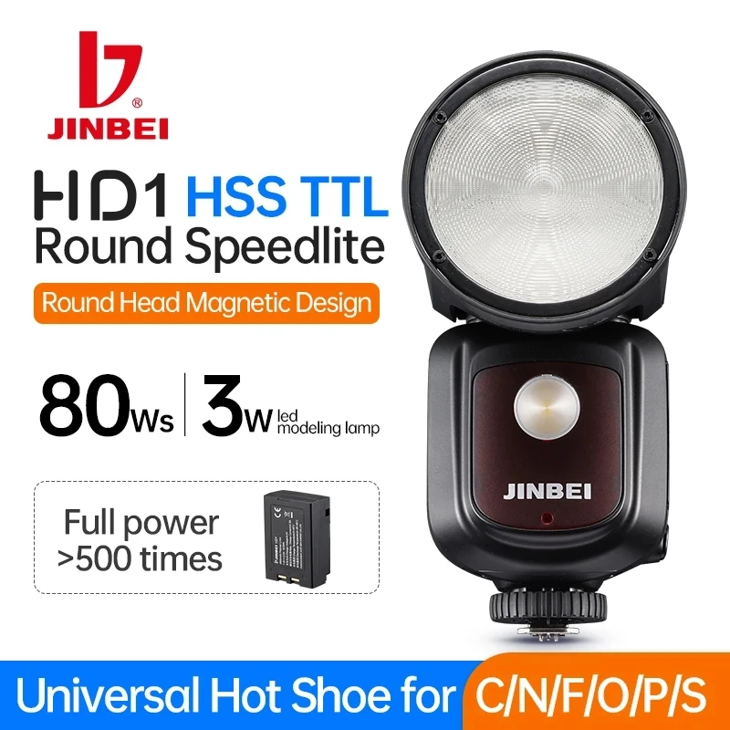 JINBEI HD-1 TTL HSS Speedlite Round Head Camera Flash Speedlight Universal Hot Shoe for Canon Sony Nikon Fuji Olympus V godox v1