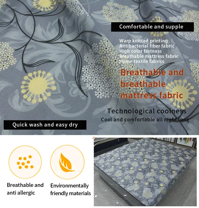 Polyester Printed Cheap Mattress Cover Fabric Chemical Fiber Fabric Palm Mattress Fabric 100% Polyester Fiber Printing